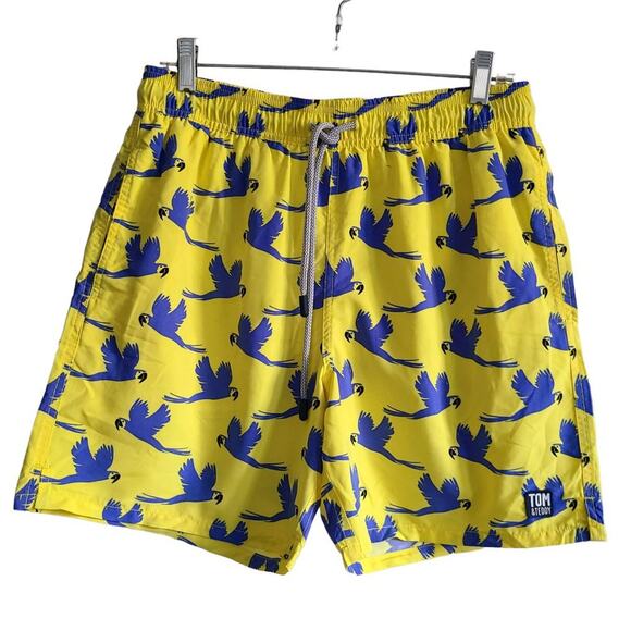 TOM & TEDDY Yellow & Blue Flying Parrots UPF 50+ Quick Dry Swim Shorts Medium - Picture 1 of 11